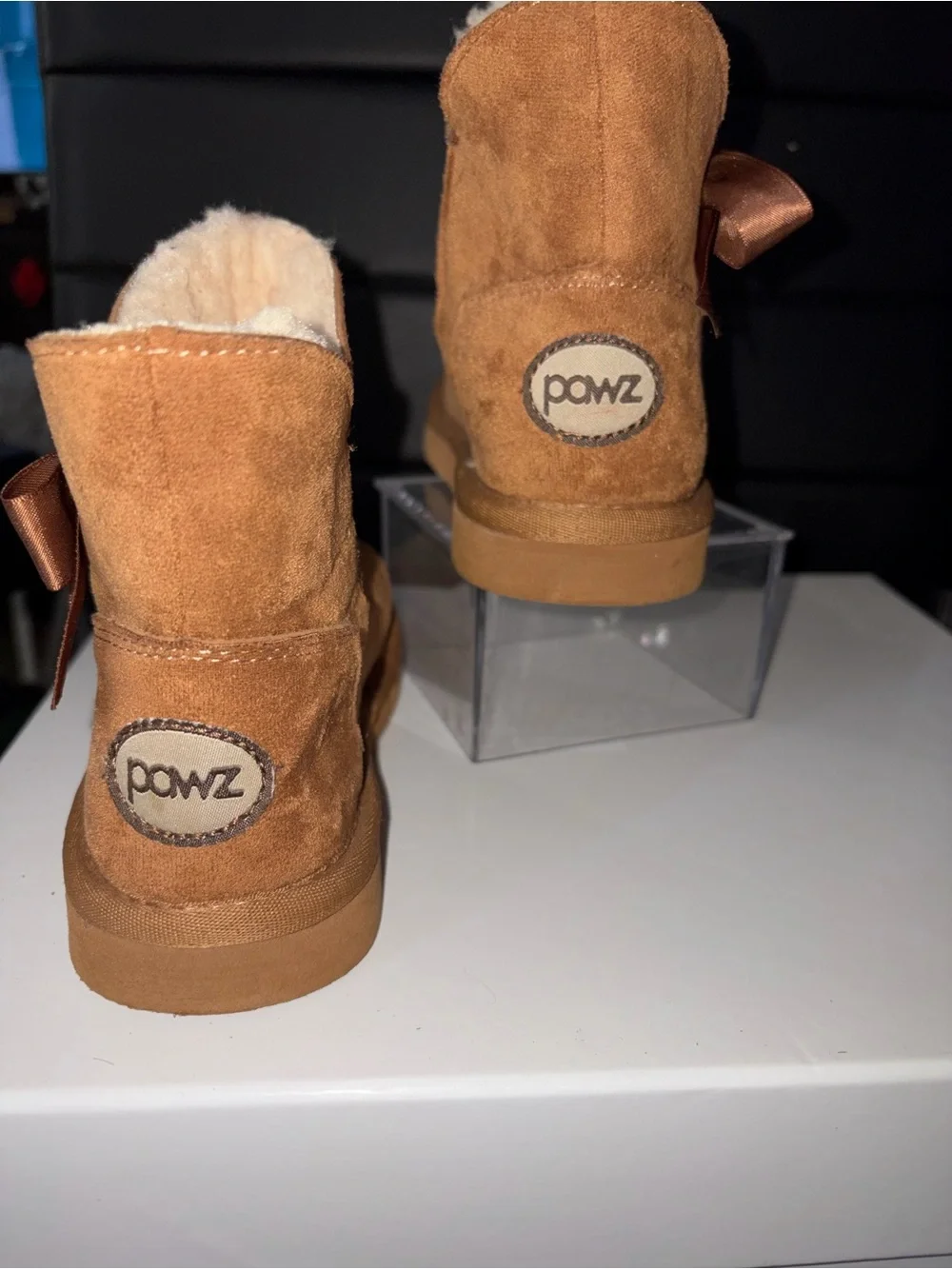 PAWZ Chestnut Bow-Accent Suede Winter Slippers